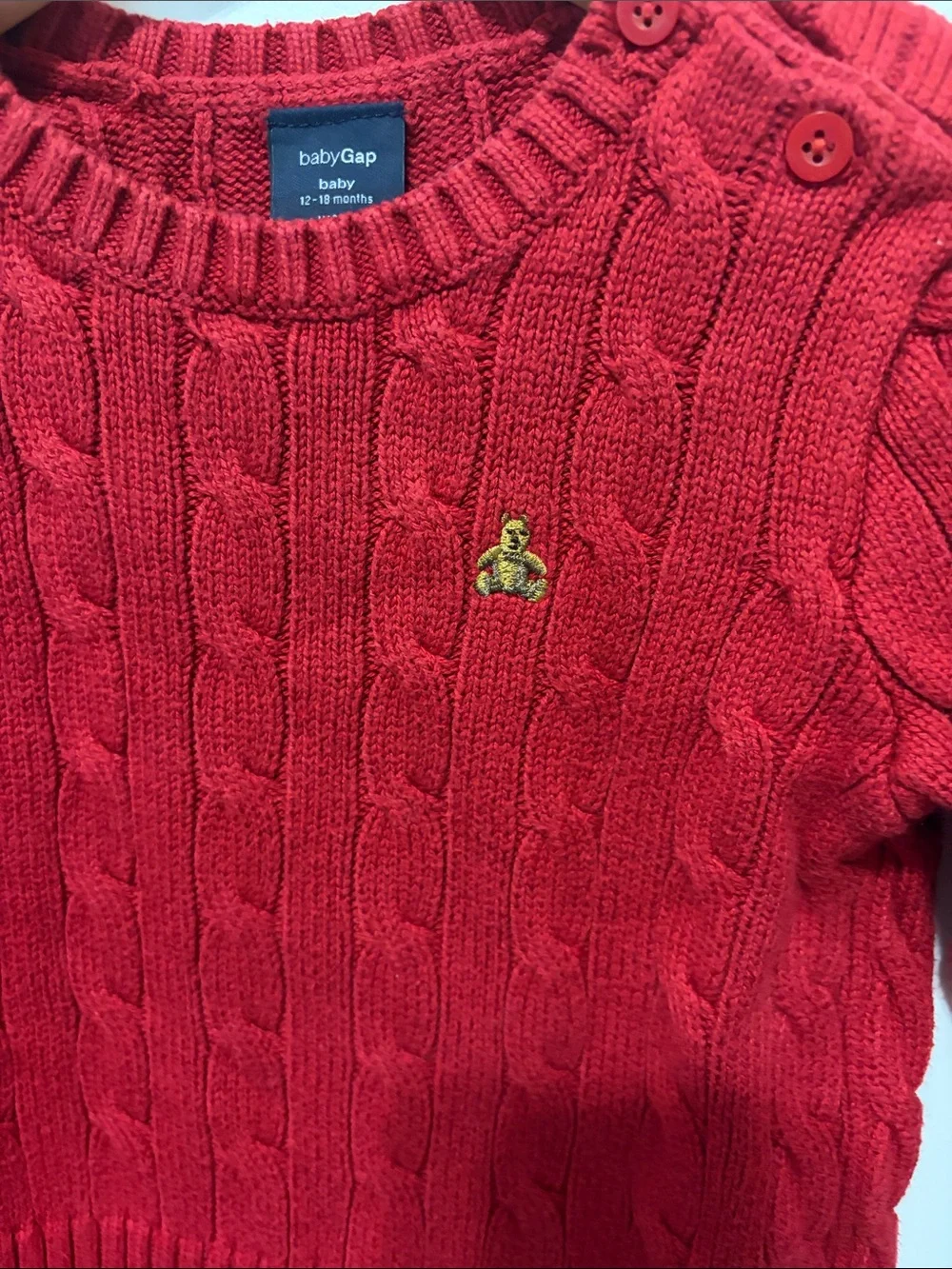 GAP Red Cable Knit Button Shoulder Sweater